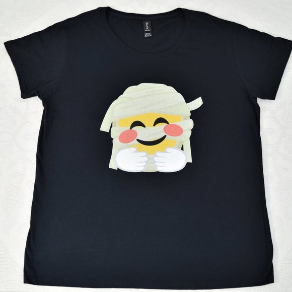 Halloween Party Costume T-Shirt Emoji Mummy Yellow Black Cotton Anvil XL - Picture 10 of 10